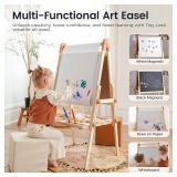 Tiny Land Easel for Kids, Double-Sided Magnetic Easel, Adjustable Wooden Kids Art Easel with Paper Roll, Learning-Toy for 3,4,5,6,7,8 Years Old Boy & Girls
