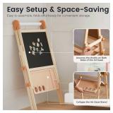 Tiny Land Easel for Kids, Double-Sided Magnetic Easel, Adjustable Wooden Kids Art Easel with Paper Roll, Learning-Toy for 3,4,5,6,7,8 Years Old Boy & Girls