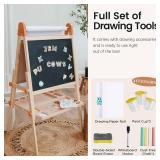 Tiny Land Easel for Kids, Double-Sided Magnetic Easel, Adjustable Wooden Kids Art Easel with Paper Roll, Learning-Toy for 3,4,5,6,7,8 Years Old Boy & Girls