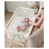 AirClub Bassinet Bedside Sleeper, Baby Crib for Newborn, Baby Bassinets Bedside Sleeper with 4 Auto-Lock & Adjustable Height, Breathable Mesh & Mattress, Bedside Bassinet