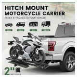 ECOTRIC 600LB Hitch Mount Motorcycle Carrier Transportation Racks Hitch Mount Rack Dirt Bike Hitch Truck Heavy Duty Steel Powder Coated Black w/Loading Ramp Tilt Stability Locking Device