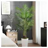 6ft Artificial Palm Tree with White Planter Tall Fake Tropical Areca Palm Tree in Pot with Real Bark Design for Home, Office, Living Room, Bedroom, Farmhouse, and Modern Decor