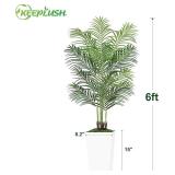 6ft Artificial Palm Tree with White Planter Tall Fake Tropical Areca Palm Tree in Pot with Real Bark Design for Home, Office, Living Room, Bedroom, Farmhouse, and Modern Decor