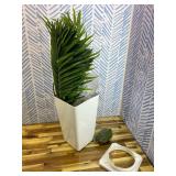 6ft Artificial Palm Tree with White Planter Tall Fake Tropical Areca Palm Tree in Pot with Real Bark Design for Home, Office, Living Room, Bedroom, Farmhouse, and Modern Decor