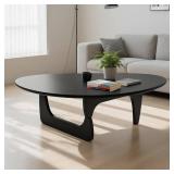 Retails for $131! Solid Wooden Modern Triangle Coffee Table: Unique Funky Coffee Tables for Living Room, Oval Mid-Century Irregular Abstract Tea Tables for Patio Office Balcony Bedroom (Black, 33" L x