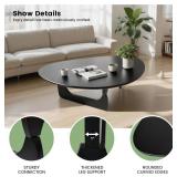 Retails for $131! Solid Wooden Modern Triangle Coffee Table: Unique Funky Coffee Tables for Living Room, Oval Mid-Century Irregular Abstract Tea Tables for Patio Office Balcony Bedroom (Black, 33" L x