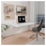 IAE Wall Mounted Folding Table with pine wood, 24" x 14" Wall Mount Drop Leaf Table, Floating Desk with Iron Bracket, Fold Down Desk for Small Spaces, Home Office, Dining, Laundry Room, Kitchen, White