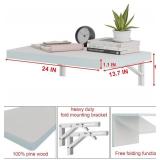 IAE Wall Mounted Folding Table with pine wood, 24" x 14" Wall Mount Drop Leaf Table, Floating Desk with Iron Bracket, Fold Down Desk for Small Spaces, Home Office, Dining, Laundry Room, Kitchen, White