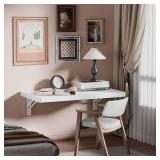 IAE Wall Mounted Folding Table with pine wood, 24" x 14" Wall Mount Drop Leaf Table, Floating Desk with Iron Bracket, Fold Down Desk for Small Spaces, Home Office, Dining, Laundry Room, Kitchen, White