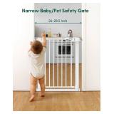 BABELIO 27-30 Inch Narrow Easy Install Baby Gate, Metal Dog Gate,Fit for Small Stairs and Doorways,Pressure Mounted Safety Gate with Door for Child and Pets,NO Extensions,White