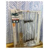 BABELIO 27-30 Inch Narrow Easy Install Baby Gate, Metal Dog Gate,Fit for Small Stairs and Doorways,Pressure Mounted Safety Gate with Door for Child and Pets,NO Extensions,White