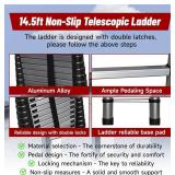 findmall 14.5FT / 4.4M Aluminum Telescopic Ladder Multi Use Non-Slip Collapsible Ladder Telescoping Ladders
