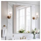 Silver Bathroom Mirror 24x36 Inch, Rectangle Mirror with Metal Deep Frame, Wall Mirrors for Over Sink, Vanity, Bedroom, Bathroom, Hangs Horizontally or Vertically