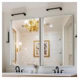 Silver Bathroom Mirror 24x36 Inch, Rectangle Mirror with Metal Deep Frame, Wall Mirrors for Over Sink, Vanity, Bedroom, Bathroom, Hangs Horizontally or Vertically