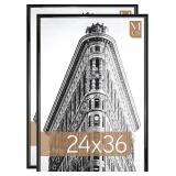 MCS Trendsetter 24x36 Poster Frame Black High-Gloss, Vertical & Horizontal Wall Hanging Large Picture Frame for Photos, Posters & Art Prints (2-Pack)