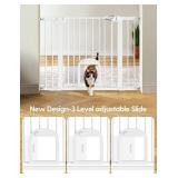 Babelio Baby Gate with Adjustable Cat Door, 29-43"" Auto Close Durable Dog Gate for Stairs, Doorways and House, Easy Walk Thru Safety Gate with Pet Door, Milky White, CB-M-101