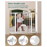 Babelio Baby Gate with Adjustable Cat Door, 29-43"" Auto Close Durable Dog Gate for Stairs, Doorways and House, Easy Walk Thru Safety Gate with Pet Door, Milky White, CB-M-101