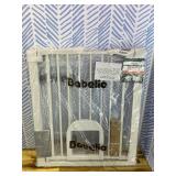 Babelio Baby Gate with Adjustable Cat Door, 29-43"" Auto Close Durable Dog Gate for Stairs, Doorways and House, Easy Walk Thru Safety Gate with Pet Door, Milky White, CB-M-101