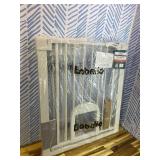 Babelio Baby Gate with Adjustable Cat Door, 29-43"" Auto Close Durable Dog Gate for Stairs, Doorways and House, Easy Walk Thru Safety Gate with Pet Door, Milky White, CB-M-101