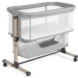 Cowiewie Bassinet Bedside Sleeper, Portable, Breathable, Adjustable Baby Bedside Bassinet for Peaceful Nights, Light Grey