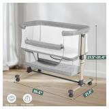 Cowiewie Bassinet Bedside Sleeper, Portable, Breathable, Adjustable Baby Bedside Bassinet for Peaceful Nights, Light Grey