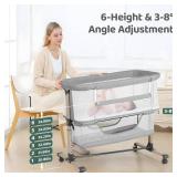 Cowiewie Bassinet Bedside Sleeper, Portable, Breathable, Adjustable Baby Bedside Bassinet for Peaceful Nights, Light Grey