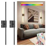 31.5 inch Battery Operated Wall Sconce Set Of 2, 10000mAh Rechargeable Wall Light With Remote Control, RGB Dimmable Wireless Sconces Wall Decor For Bedroom Living room Hallway, 360 Rotate, Black