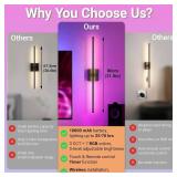 31.5 inch Battery Operated Wall Sconce Set Of 2, 10000mAh Rechargeable Wall Light With Remote Control, RGB Dimmable Wireless Sconces Wall Decor For Bedroom Living room Hallway, 360 Rotate, Black