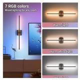 31.5 inch Battery Operated Wall Sconce Set Of 2, 10000mAh Rechargeable Wall Light With Remote Control, RGB Dimmable Wireless Sconces Wall Decor For Bedroom Living room Hallway, 360 Rotate, Black
