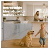 33.5" Retractable Baby Safety Gate/Mesh Dog Gate, Suitable for Indoor and Outdoor Use, Extends to 55" Wide, Gray