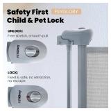 33.5" Retractable Baby Safety Gate/Mesh Dog Gate, Suitable for Indoor and Outdoor Use, Extends to 55" Wide, Gray