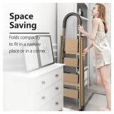 GameGem Lightweight Aluminum 4 Step Ladder Folding Step Stool Stepladders with Anti-Slip and Wide Pedal for Home and Kitchen Use Space Saving (Brown Gold)