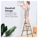 GameGem Lightweight Aluminum 4 Step Ladder Folding Step Stool Stepladders with Anti-Slip and Wide Pedal for Home and Kitchen Use Space Saving (Brown Gold)