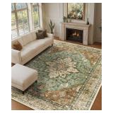 Retails for $140! Area Rug 9x12 Washable Rugs for Living Room, Non-Slip Floral Vintage Distress Print Pattern Medallion Carpet for Bedrooms Dining Room, Brick Red Rust Red Neutral