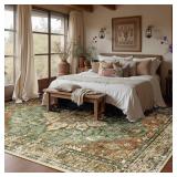 Retails for $140! Area Rug 9x12 Washable Rugs for Living Room, Non-Slip Floral Vintage Distress Print Pattern Medallion Carpet for Bedrooms Dining Room, Brick Red Rust Red Neutral