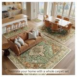 Retails for $140! Area Rug 9x12 Washable Rugs for Living Room, Non-Slip Floral Vintage Distress Print Pattern Medallion Carpet for Bedrooms Dining Room, Brick Red Rust Red Neutral