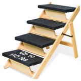 BRIKY 2-in-1 Dog Stairs/Ramp with 4 Steps, Foldable Dog Stairs for High Beds Cars Couch, Durable Wooden Pet Stairs for Small Medium Large Dogs, No Assembly Required