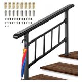 Retails for $135! Updated Handrails for Outdoor Steps, 2-3 Steps Wrought Iron Stair Railing with Fence, Flexible Exterior Hand Railing for Concrete or Wooden Stairs, Black Transitional Handrails with 