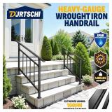 Retails for $135! Updated Handrails for Outdoor Steps, 2-3 Steps Wrought Iron Stair Railing with Fence, Flexible Exterior Hand Railing for Concrete or Wooden Stairs, Black Transitional Handrails with 