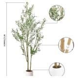 Olive Trees Artificial Indoor 6ft 1Pack - Artificial Plants with White Pot - Artificial Tree for Home Office Living Room Corner