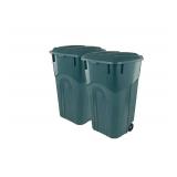 ECOSolution 32 Gallon Wheeled Outdoor Large Trash Can with Attached Snap Lock Lid and Heavy-Duty Handles, ECO Green, Heavy-Duty Construction, Perfect Back Yard, Deck, or Garage, Pack of 2