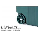 ECOSolution 32 Gallon Wheeled Outdoor Large Trash Can with Attached Snap Lock Lid and Heavy-Duty Handles, ECO Green, Heavy-Duty Construction, Perfect Back Yard, Deck, or Garage, Pack of 2