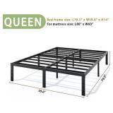 Metal Bed Frame Queen Size - 14 Inch Heavy-Duty Queen Platform Bed Frame No Box Spring Needed, Easy Assembly, Noise-Free, Sturdy Mattress Foundation, Underbed Storage Space