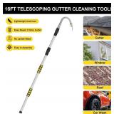Gutter Cleaning Tools, 16FT Reach Telescopic Gutter Cleaning Tools from Ground, Rain Cleaners Tool with Heavy Duty Gutter Wand