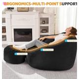 Retails for $130! HABUTWAY Bean Bag Chair, Giant Bean Bag Chairs for Adults with Ottoman, Comfy Faux Fur Shell-Shaped Bean Bag Couch, Sofa Chair for Living Room, Bedroom, Black