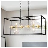 Retails for $190! TOCHIC 12-Light Black and Gold Rectangle Chandelier, Modern Bubble Farmhouse Ceiling Light with Clear Glass for Dining Room, 35 Inch Large Lighting Fixture for Kitchen Island, Bedroo