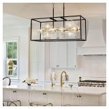 Retails for $190! TOCHIC 12-Light Black and Gold Rectangle Chandelier, Modern Bubble Farmhouse Ceiling Light with Clear Glass for Dining Room, 35 Inch Large Lighting Fixture for Kitchen Island, Bedroo