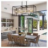 Retails for $190! TOCHIC 12-Light Black and Gold Rectangle Chandelier, Modern Bubble Farmhouse Ceiling Light with Clear Glass for Dining Room, 35 Inch Large Lighting Fixture for Kitchen Island, Bedroo