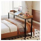 GiftGo Overbed Table with Wheels Portable Rolling Queen Size Mobile Bed Desk with Adjustable Tilt Stand Standing Laptop Cart with Outlets & USB Ports (Rustic Brown, 71 inches)
