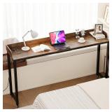 GiftGo Overbed Table with Wheels Portable Rolling Queen Size Mobile Bed Desk with Adjustable Tilt Stand Standing Laptop Cart with Outlets & USB Ports (Rustic Brown, 71 inches)